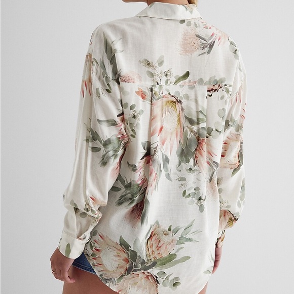 Express Linen-Blend Floral Boyfriend Portofino Shirt women - Picture 3 of 10
